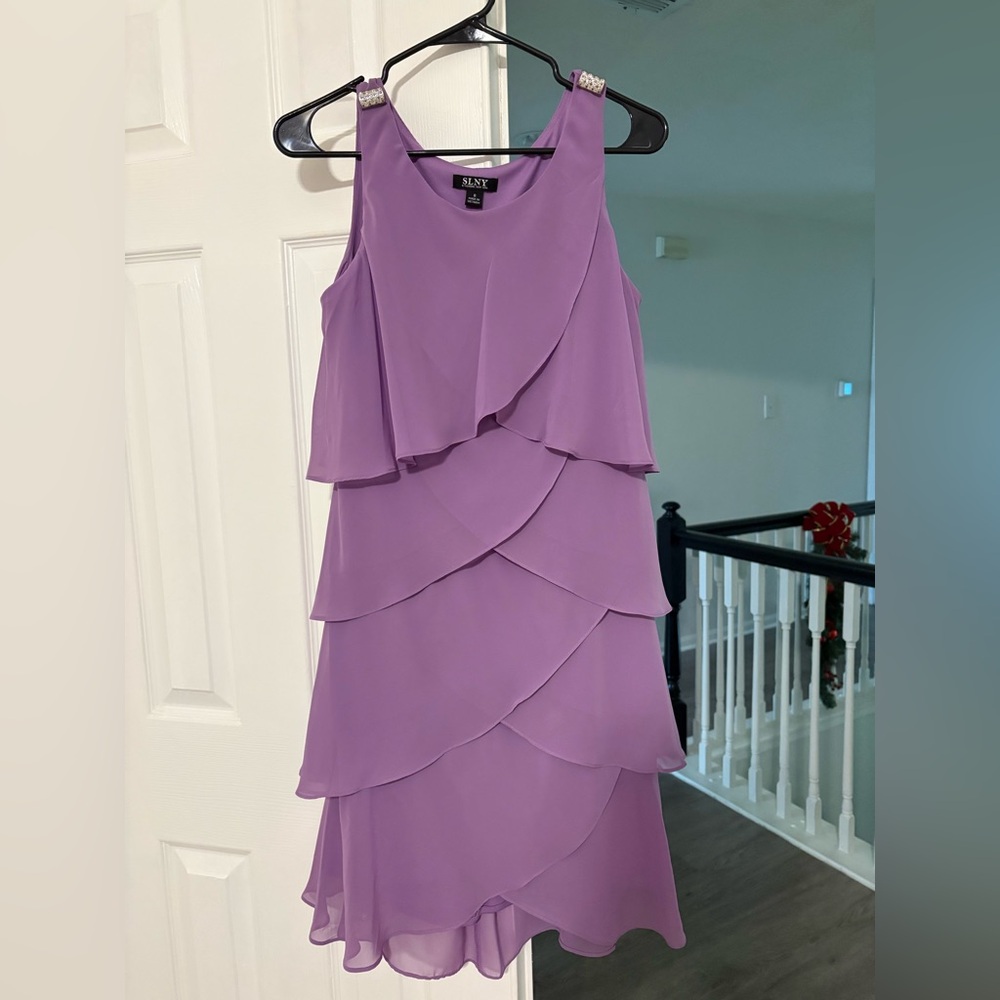 SLNY Women's Lavender Tiered Midi Dress
